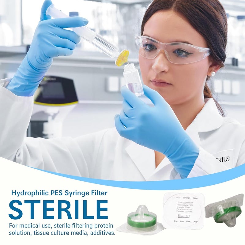 Labfil Sterilized Syringe Filter PES 20 Pack, 0.45 um Pore Size, 33 mm Membrane Diameter, Hydrophilic Filtration Sterile Packed Individually - Image 4